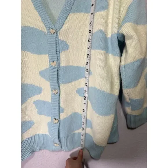 KokoKuma Blue Cow Print Cardigan L Coquette Soft Girl Y2K Kawaii Cottagecore - Picture 7 of 10